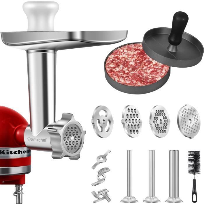 Accessoire broyeur pour mélangeur KitchenAid, 3 tubes et supports de remplissage de saucisses, 4 disques, 2 lames, presse à hamburge