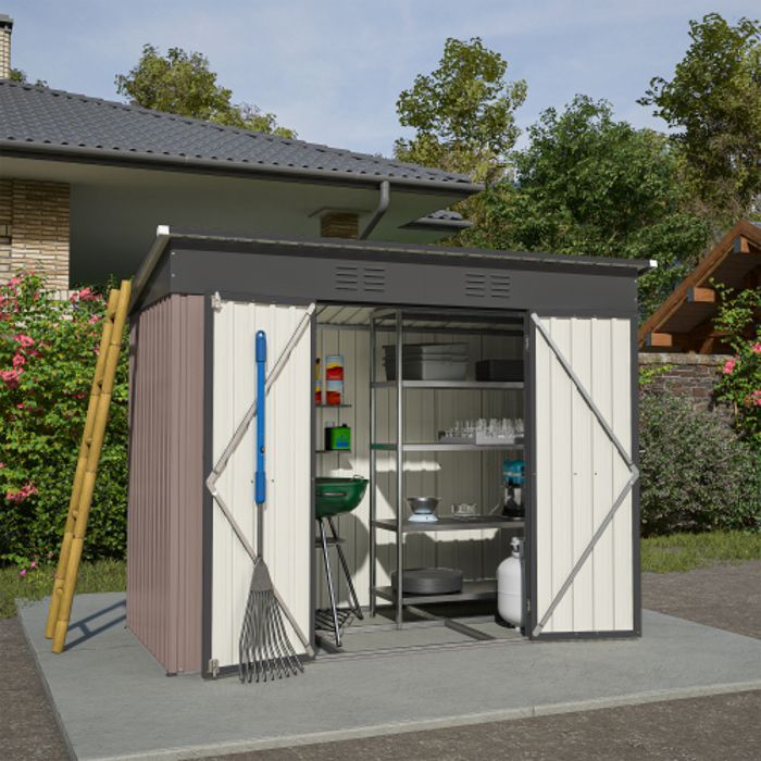 Abri de jardin en métal 2.54m² - 229 x 111 x 182 cm - cabanon de rangement jardin exterieur résistant aux intempéries, Brun