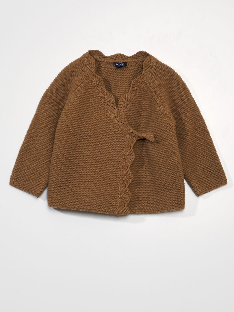 Cárdigan cruzado en punto bobo - BEIGE