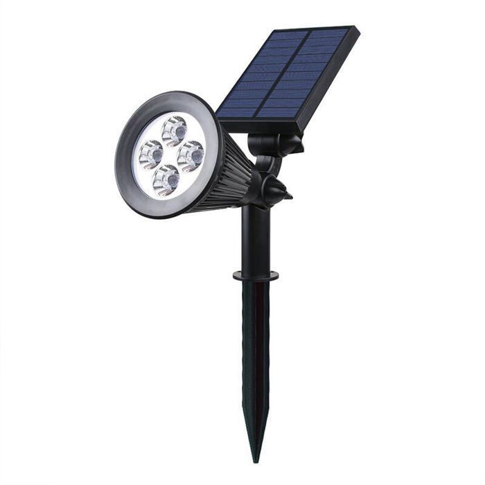 Faretto solare con 4 LED, impermeabile per esterni, luce bianca, 2 in 1, in plastica, integrato, 2W, bianco, 29 x 9,5 x 34 cm (1 pz)