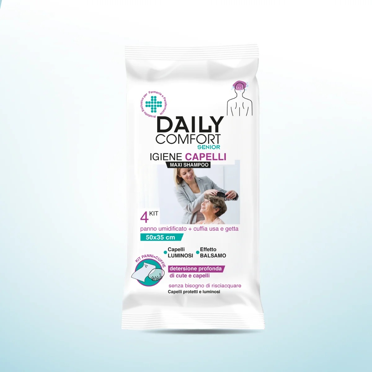 Lenços umedecidos Daily Comfort Senior para limpeza capilar, pacote com 4 unidades.