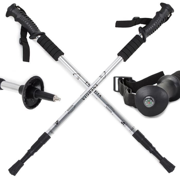 2 Bastones de marcha nórdica ENERGIA DUR ALUMINUM 3 SLV, plateados, con resorte amortiguador.