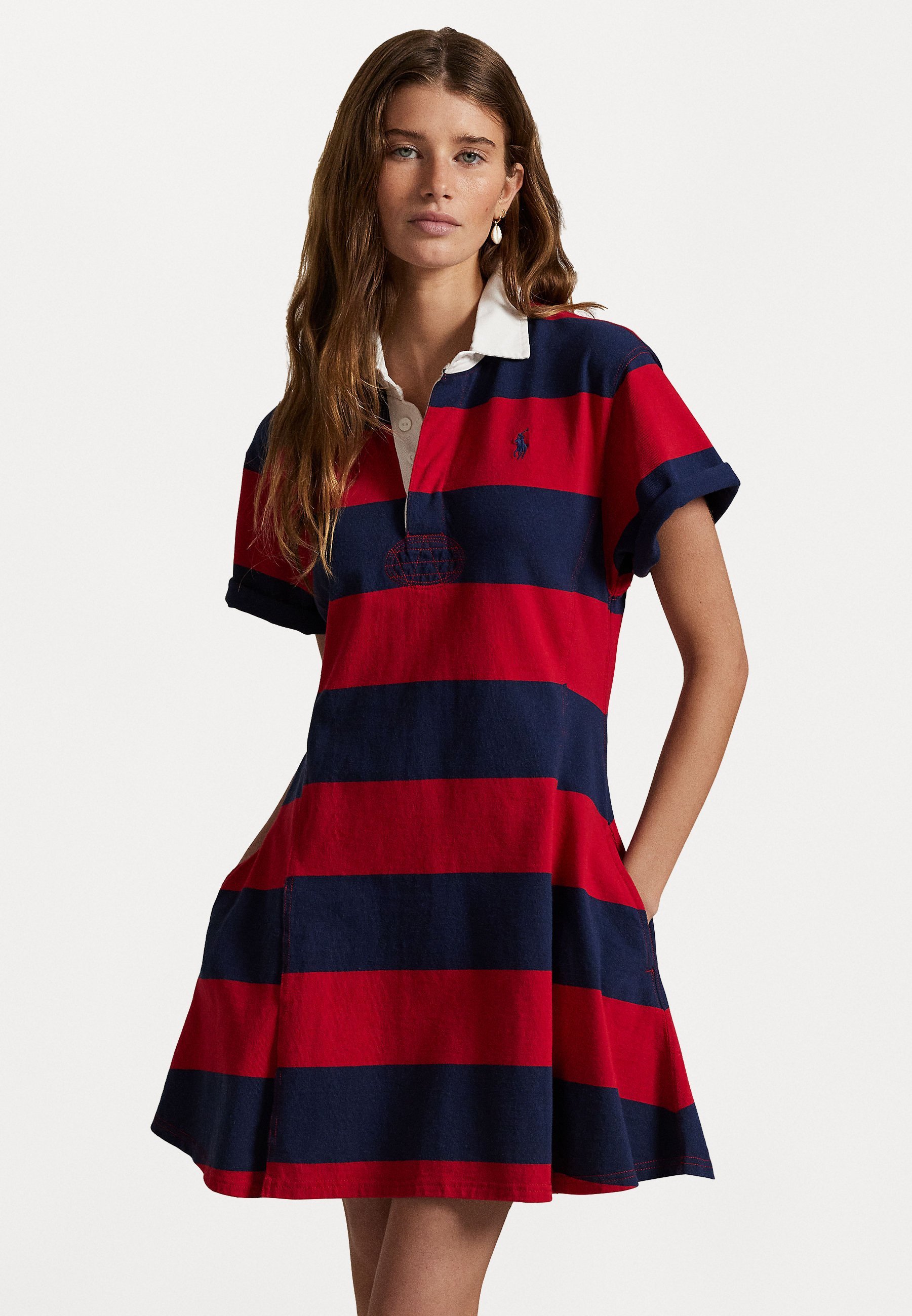 Polo Ralph Lauren gestreepte katoenen jersey rugbyjurk - Jersey jurk - polo sport rood/newport navy