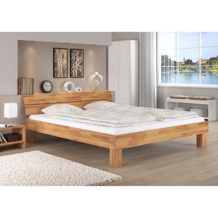 Cama moderna para adultos em madeira de faia natural, tamanho king (180x220 cm), estrutura da cama sem roupa de cama, 60,80-18-220°R