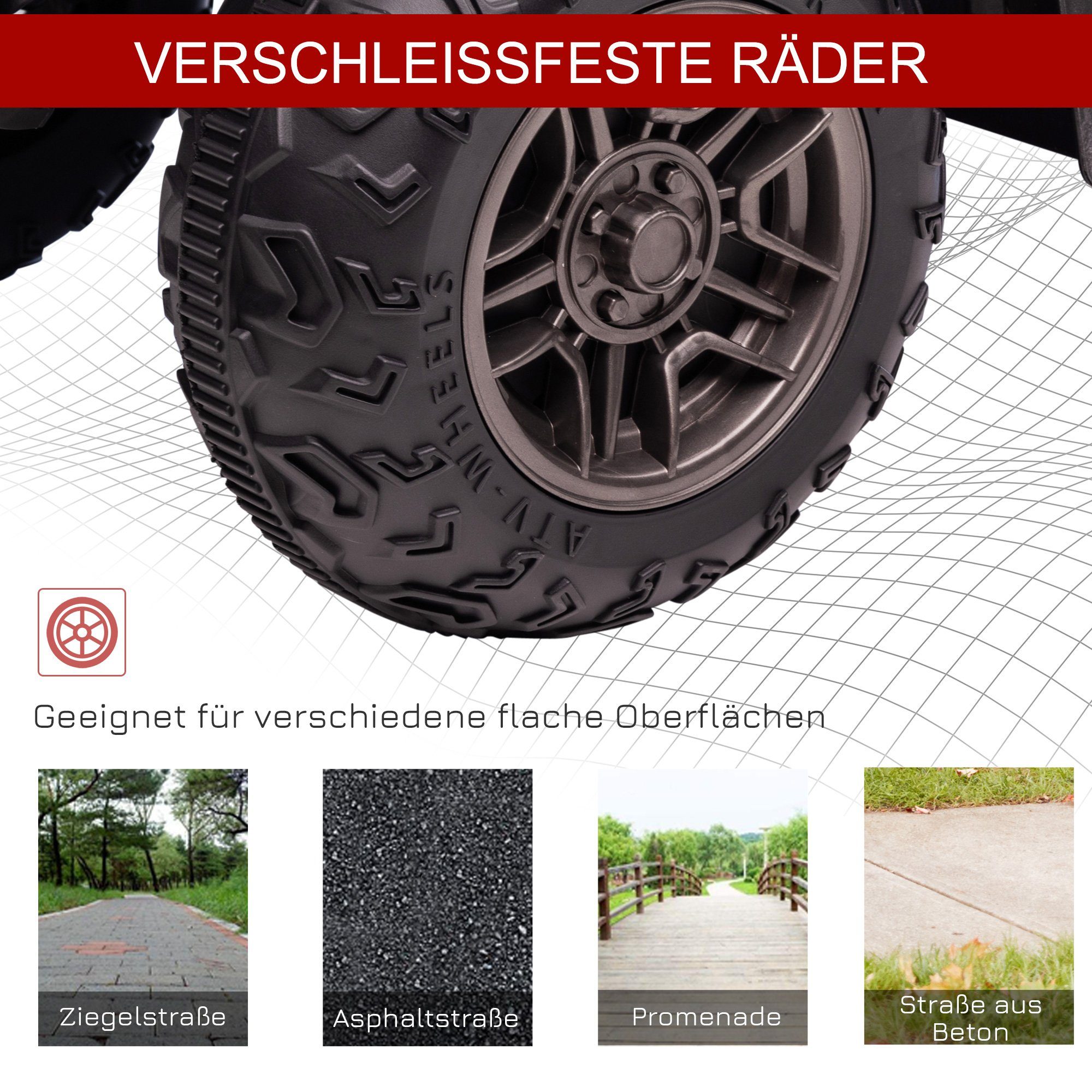 HOMCOM elektrisches Kinderquad, max. 4 km/h, Kindermotorrad, schwarz + rot, Tragkraft 25 kg, (1 Stück), 88 x 45 x 50 cm (L x B x H)