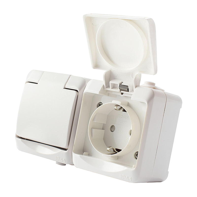 Egant dubbel stopcontact IP44 met afdekking, wit, Egant