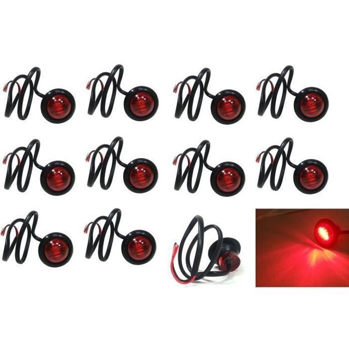 Juego de 10 luces LED rojas empotrables de 24 V para posición trasera (3/4 de pulgada) para camiones, caravanas, chasis, remolques y autocaravanas.