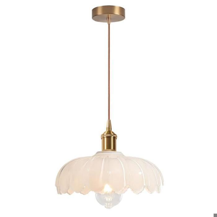 iDEGU Modern Glass Pendant Light, 25cm Vintage Ceiling Lamp with Floral Design Shade, E27 Ceiling Light for Living Room and Bedroom