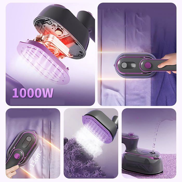 Défroisseur à main 1000W Fer à Repasser de Voyage Portable, 180 Degrés Pliable Mini Fer à Vapeur, Rapide 20s, Machine à Repasser