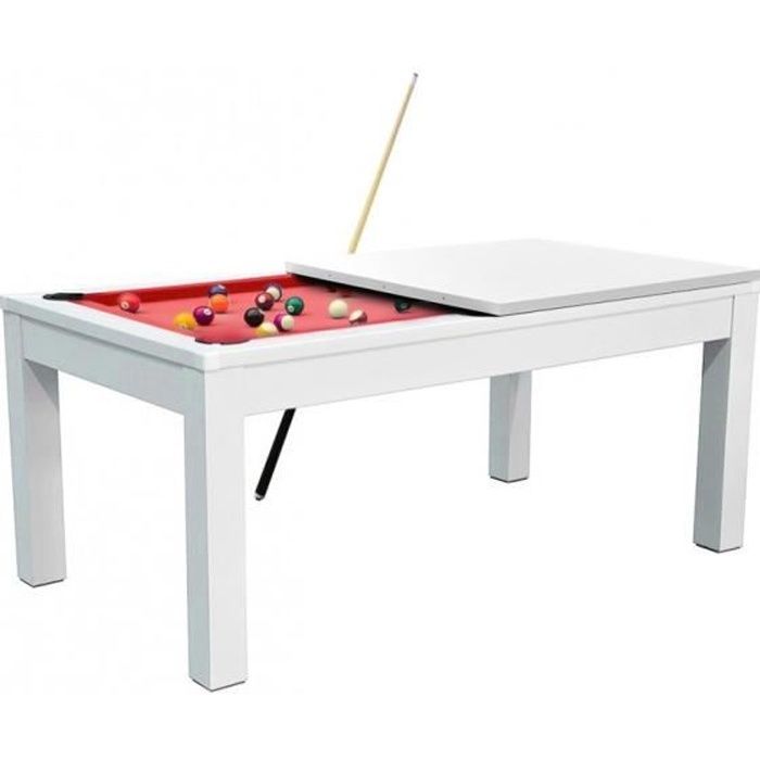 7-Fuß-Billardtisch, weiß, umbaubar – Meyer – rotes Tuch – 213 x 112,5 x 82,5 cm