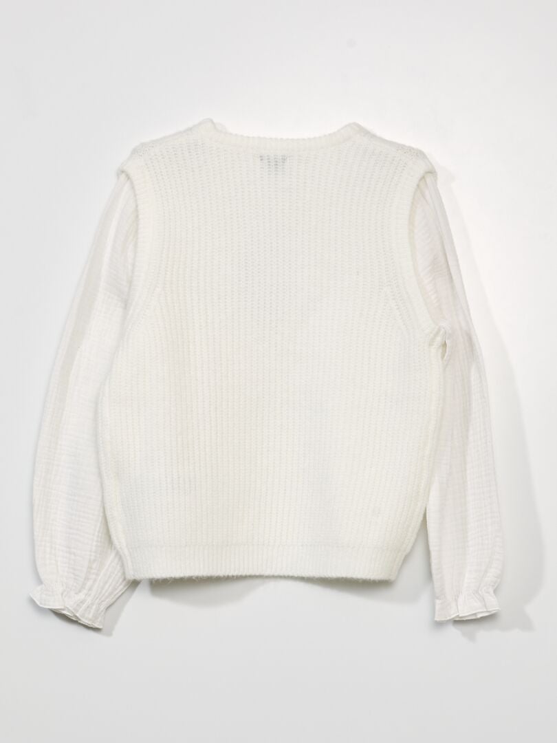 Trui met trompe-l'oeil-effect en mouwloos vest - wit