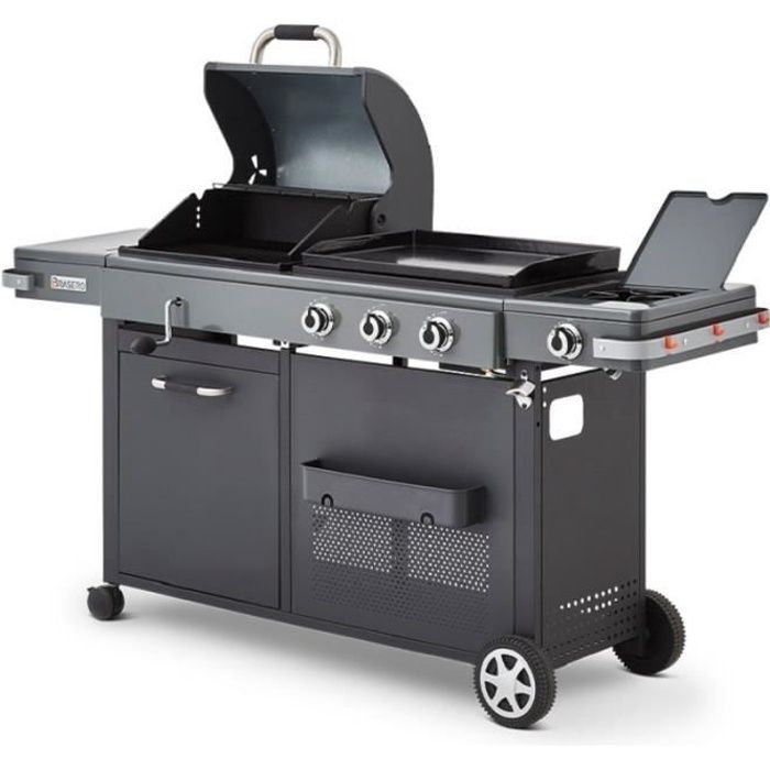 Barbecue à charbon + Plancha à gaz Bi Energy Gun Metal Brasero Favex 110 cm Noir