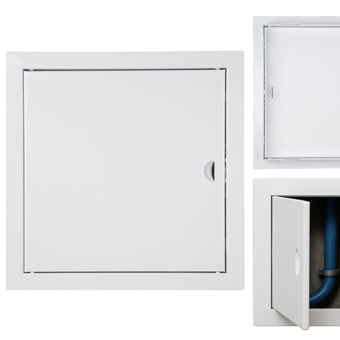 Escotilla de inspección de 20x20 cm - Metálica, para montaje horizontal y vertical - Blanca, con botón a presión, ADGO