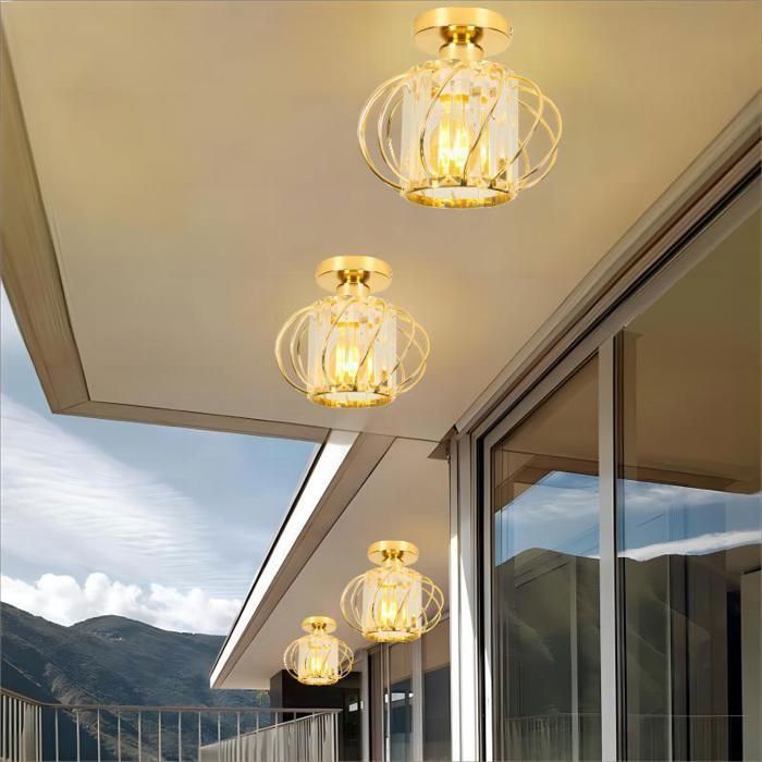 WOTTES Plafonnier en Cristal Moderne E27 LED, Plafonnier Mini Lustre en Cristal pour Cuisine Couloir Entrée, 1PCS Ø18CM Or