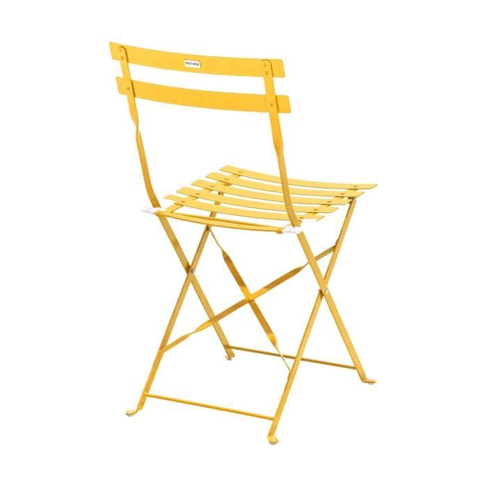 Gartentisch und 2 gelbe Stahlstühle - Oviala