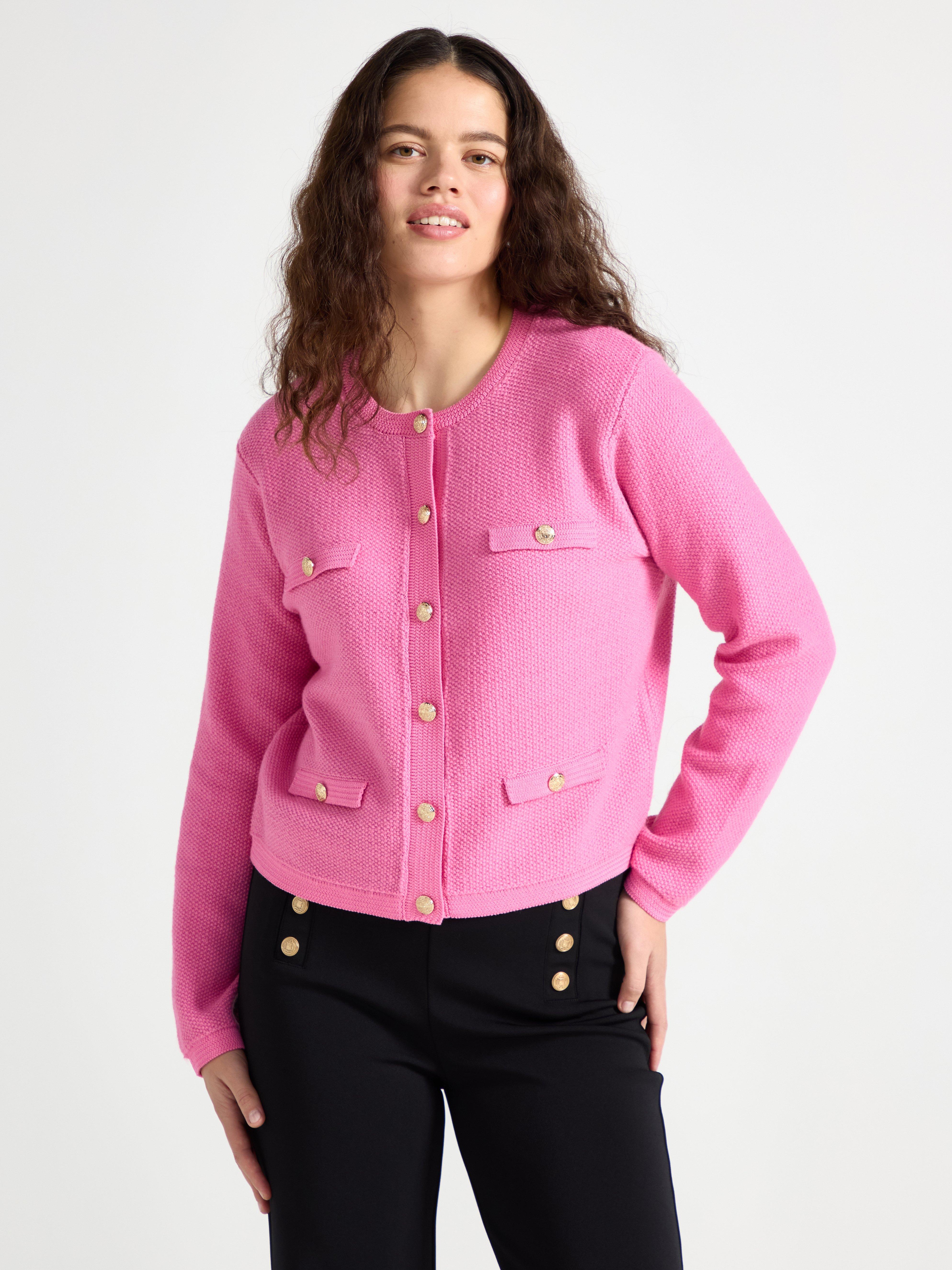 Cardigã de tricô rosa