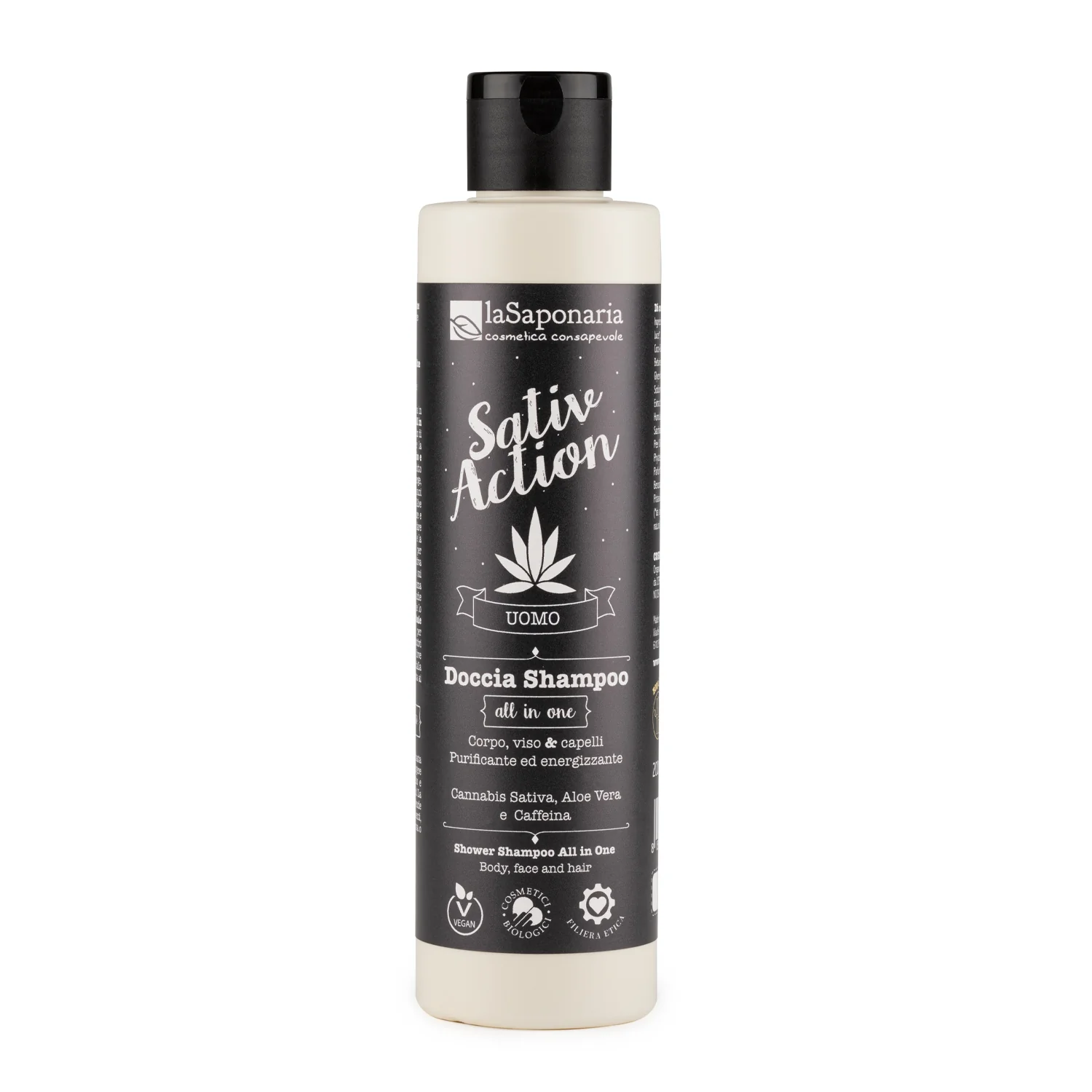Sativaction Doccia Shampoo man all in 1 - Shampoo Uso Frequente, Bagno e Doccia, Trattamento per Capelli