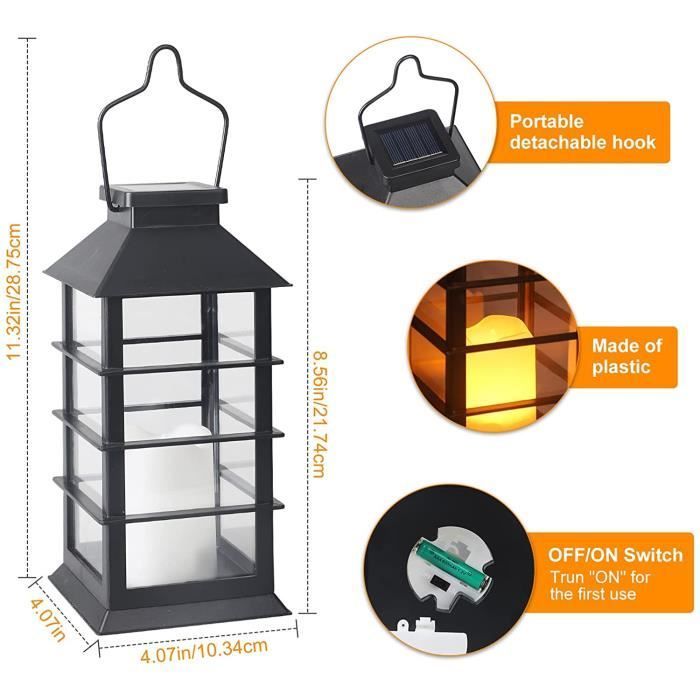 Lanterne solari da esterno - ZGEER - Stile retrò - Nero - Plastica - LED - IP44