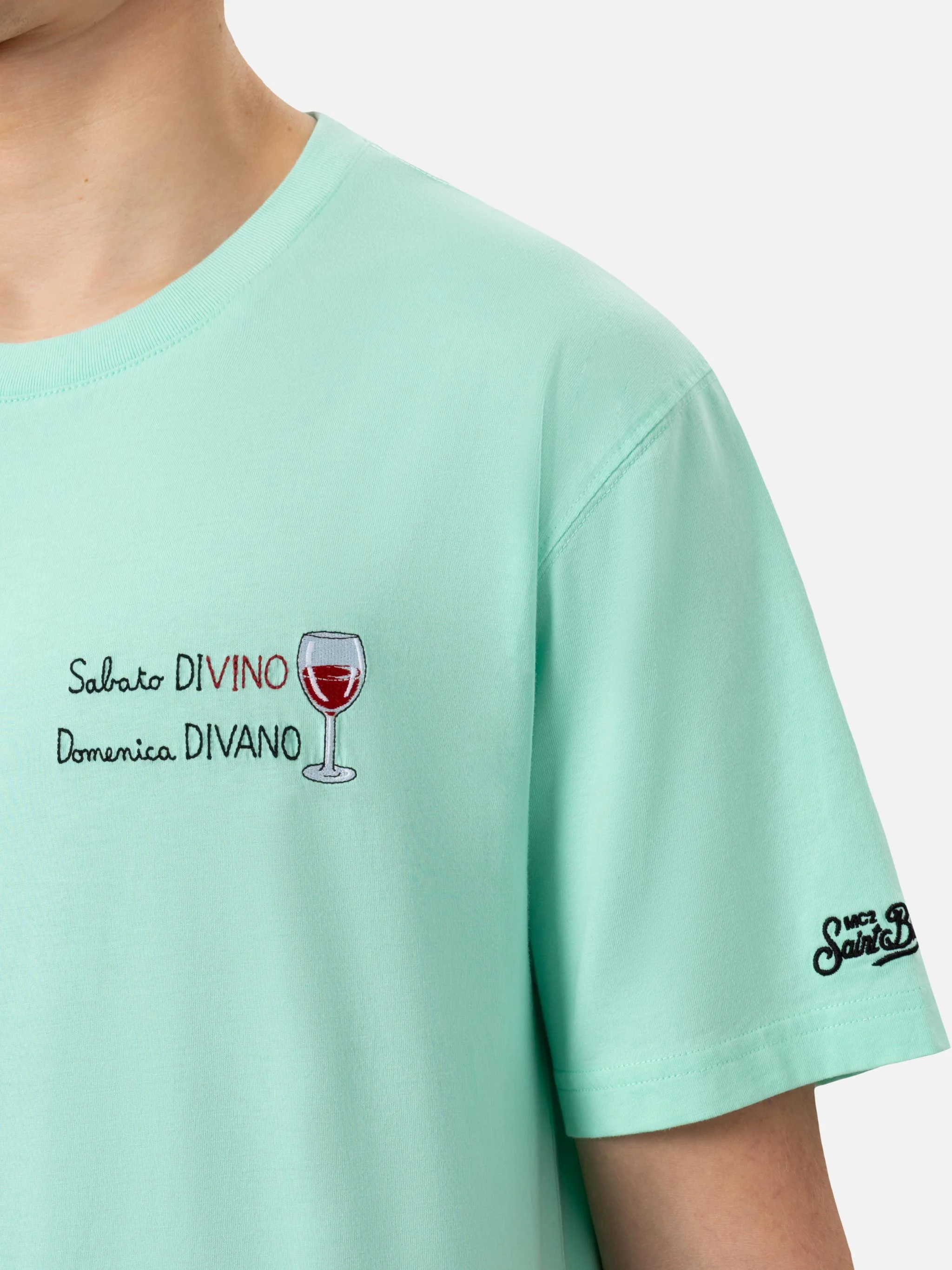 Portofino T-shirt van klassiek katoenen jersey met Sabato Di-borduurwerk.