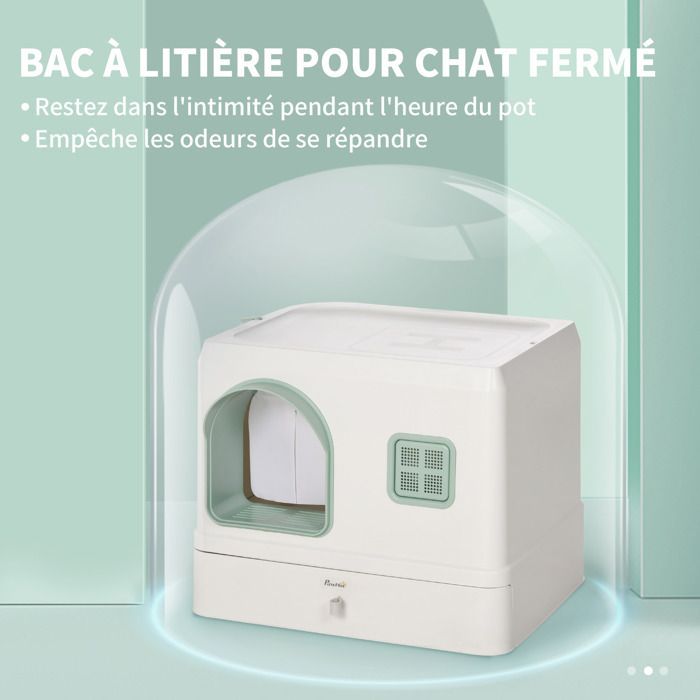 Bac à litière pour chat - PawHut - maison de toilette avec pelle et 2 désodorisants inclus - dim. 40 x 50 x 40 cm - blanc