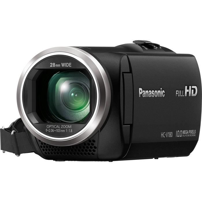 Panasonic V180 | Caméscope Full HD 50p, Zoom optique 50x, Grand Angle 28mm, Écran tactile, Stabilisé, Zoom intelligent 90x - Noir