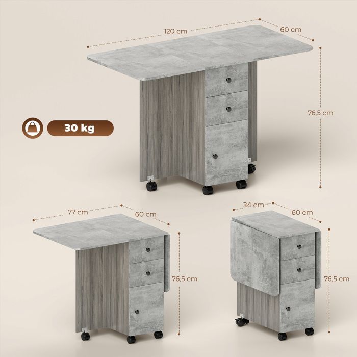 HOMCOM - Mesa de cocina - Tablero de partículas - 120x60x76,5cm - Gris