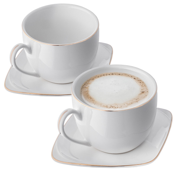 KADAX Filiżanki Ze Spodkiem 250 ml Komplet 2 szt Do Kawy Porcelana