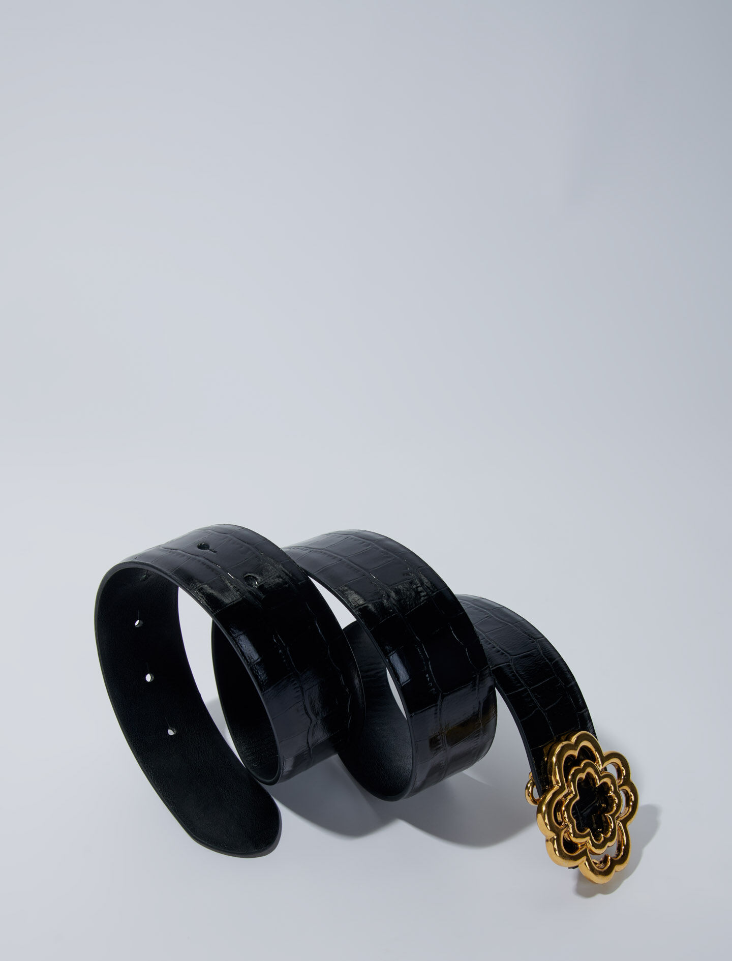 Double M riem van krokodillenleer - zwart