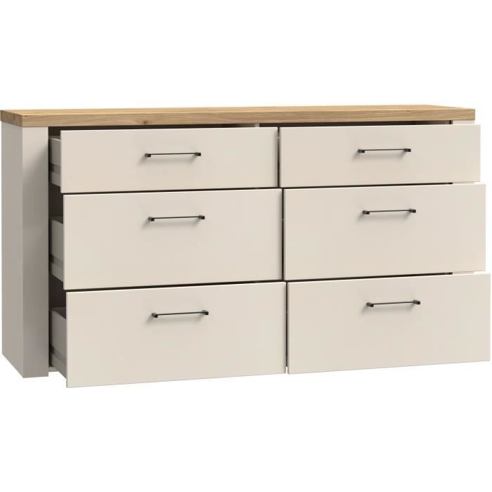Commode NELLEKE  6 Tiroirs - Décor cachemire et bois - L156,3 x P41,3 x H83,1 cm