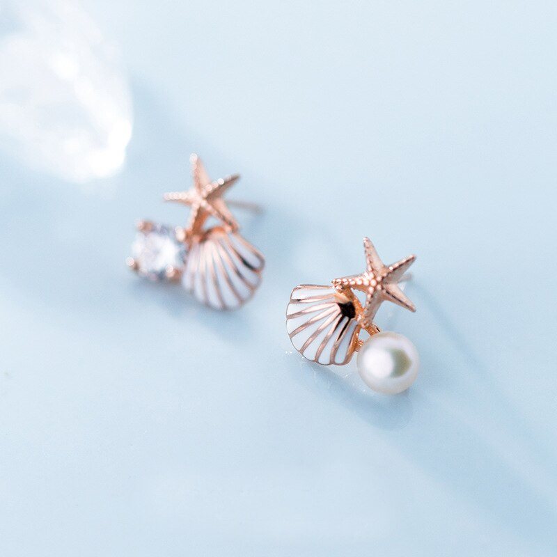Pendientes de perlas MloveAcc, joyería de plata de ley 925, pendientes de estrella de mar con concha para mujer, joyería de moda