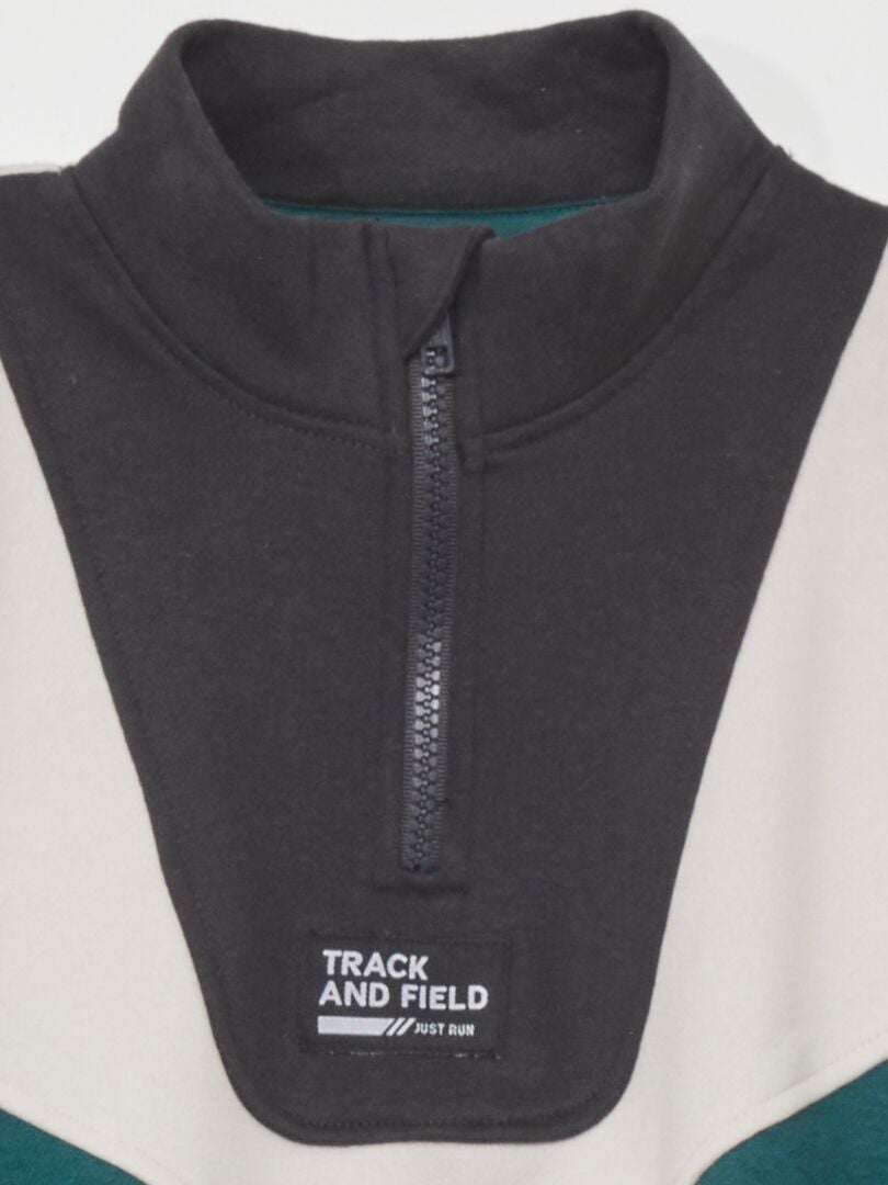 Colorblock sweatshirt met hoge hals en ritssluiting - GROEN