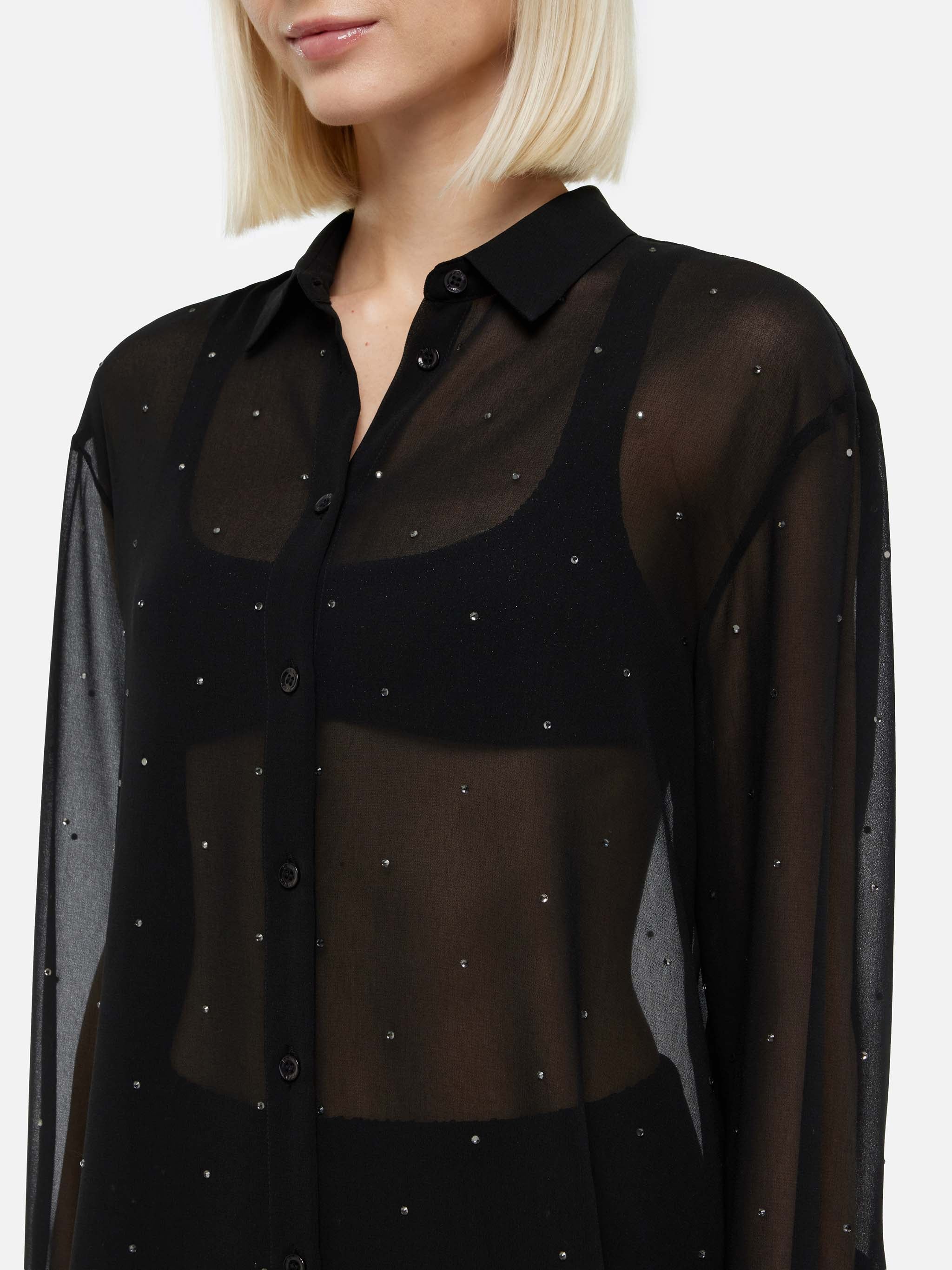 Brigitte camicia in georgette nera con strass
