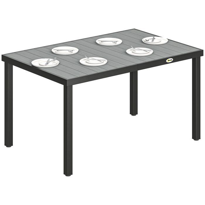 Mesa de jardín Outsunny - Para 4 a 6 personas - Rectangular - Tablero de listones y patas de acero - 140 x 90 x 74 cm - Gris