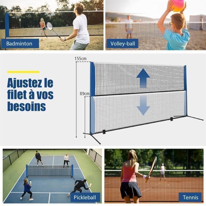 COSTWAY Draagbaar Badmintonnet 420x102x89-155cm - Verstelbare hoogte - 2 shuttlecocks - PE - Opzetten in 5 minuten - Opbergtas - Blauw