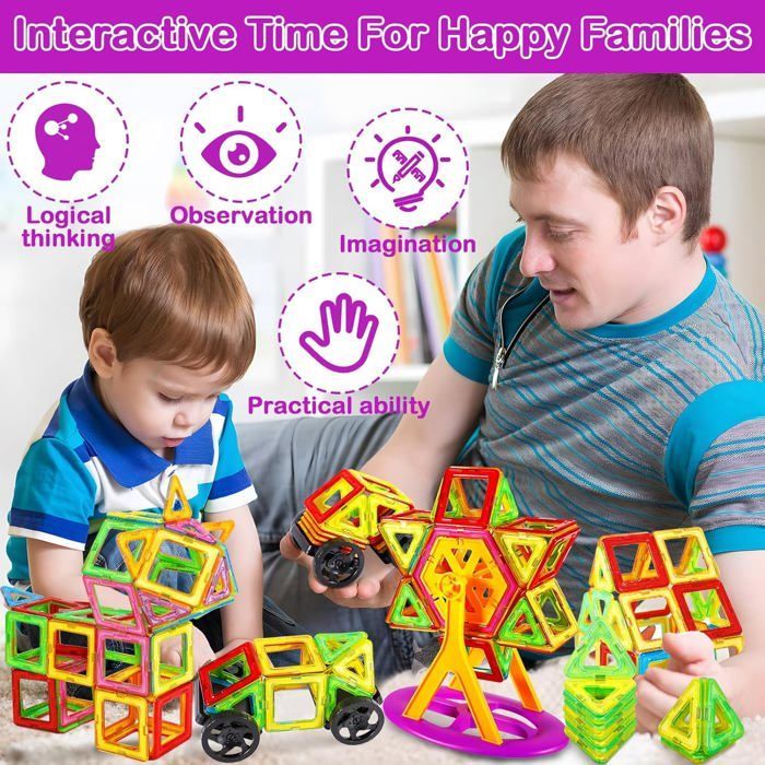 Magnetic Constructions - ZIG-ZAG TERRITORIES - Parent - 50 Pieces - Multicolored - ABS Plastic