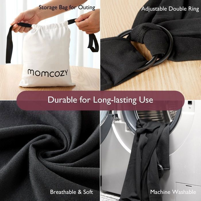 Canguru para Bebê DOCCMIK Momcozy Ajustável, Sem Nó, Ergonômico, Cinza, com Termômetro para Bebê