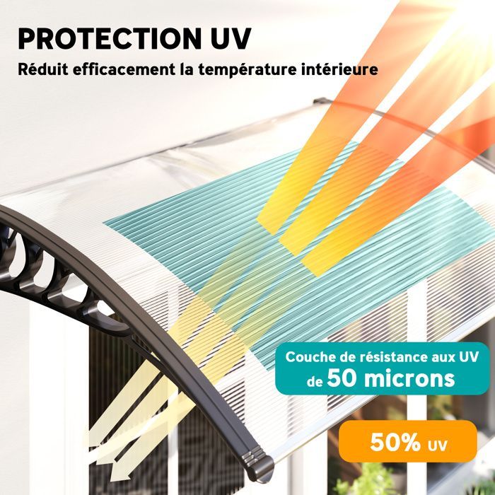 Toldo para puerta de entrada - Outsunny - Techo de policarbonato - Protección contra lluvia, nieve y rayos UV - 90 x 122 cm - Transparente