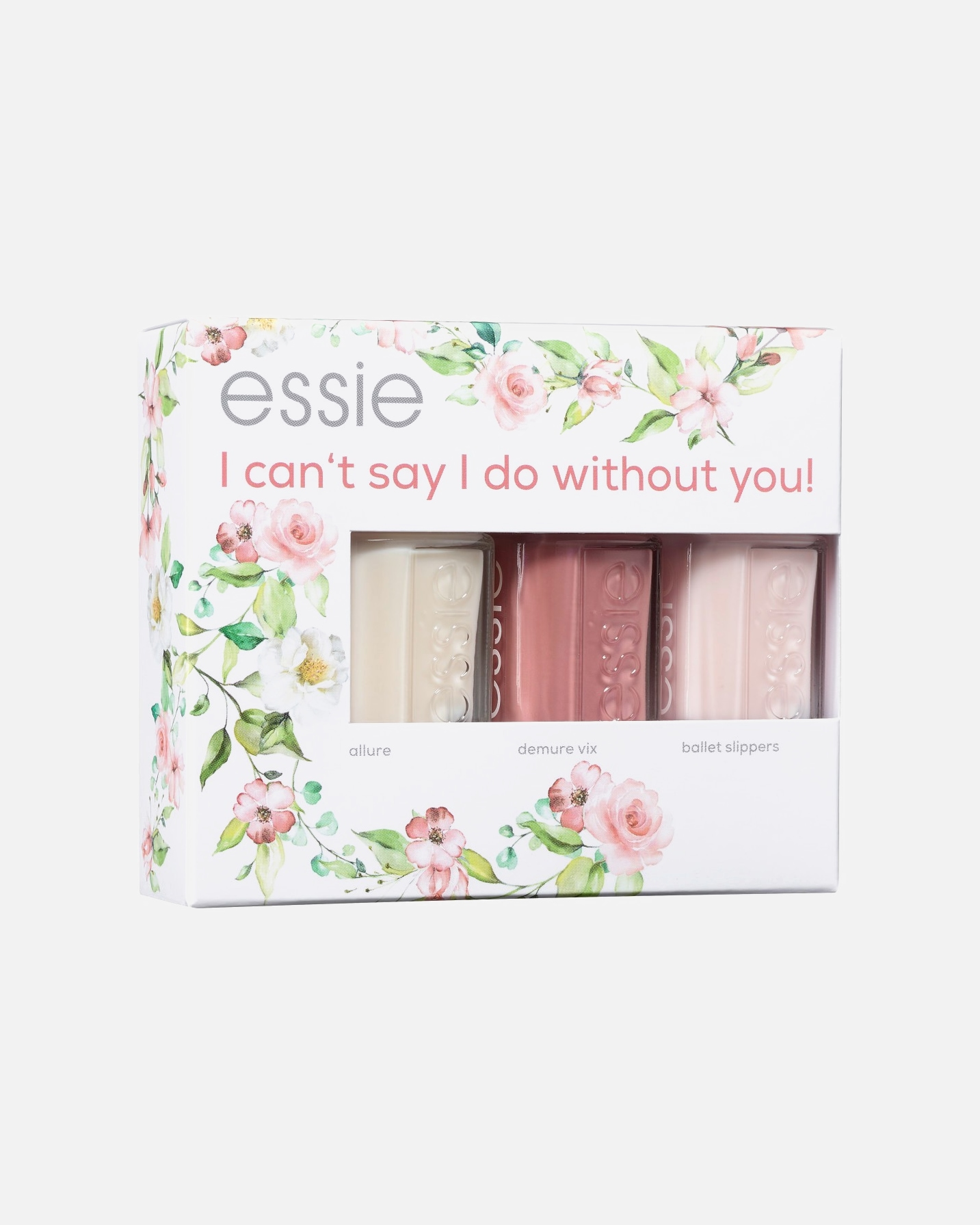 essie neglelakk-brudesett Jeg kan ikke si at jeg klarer meg uten deg! - Allure neglelakk 13,5 ml + Demure Vix neglelakk 13,5 ml + Ballet Slippers neglelakk 13,5 ml 1 stk.