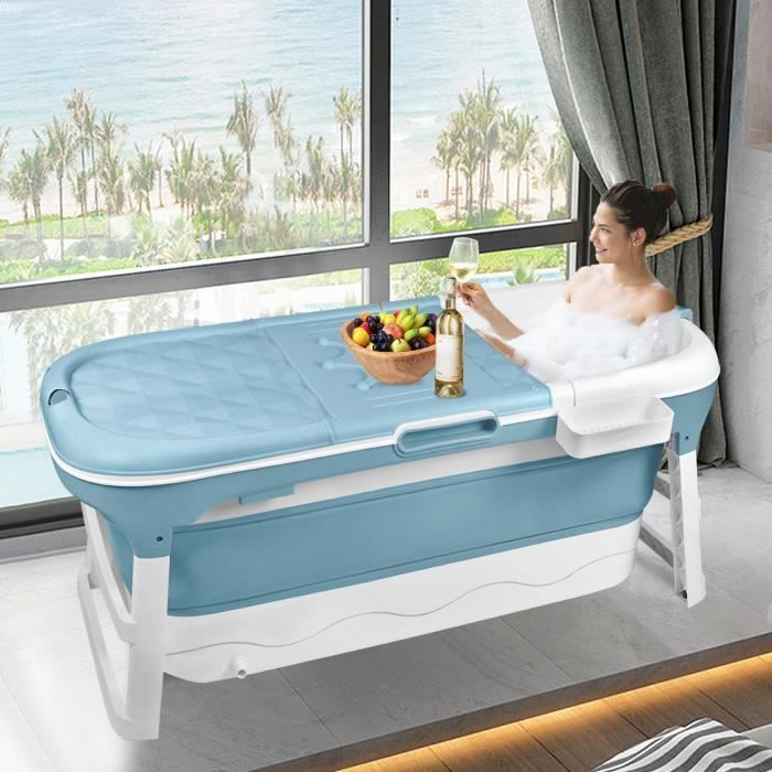 Bañera plegable XXL - LILIIN - 128x62x52 cm - Plástico - Con tapa y rodillos de masaje