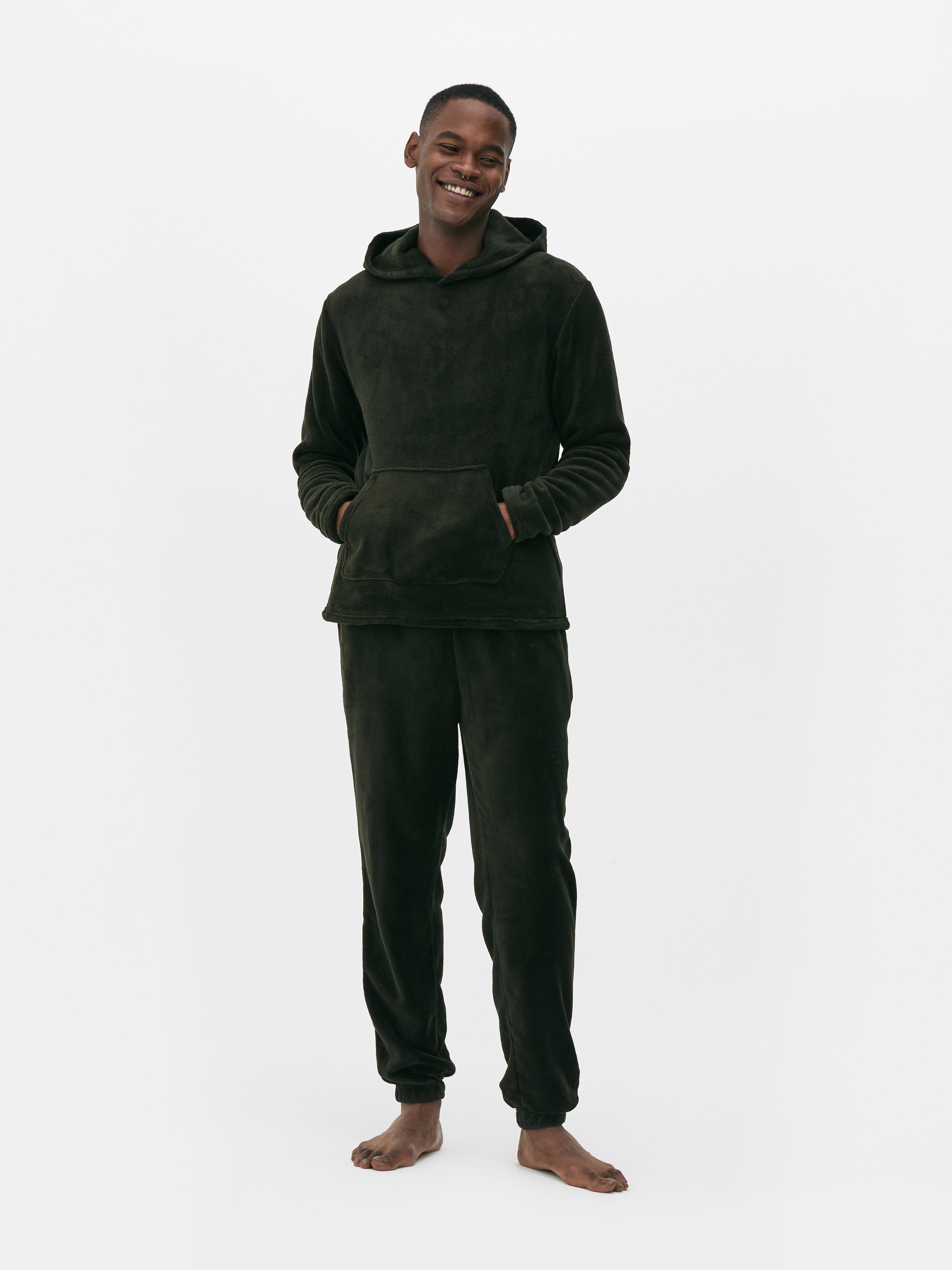 Pijamale din fleece cu glugă Pijamale calde din fleece cu glugă și manșete la gleznă