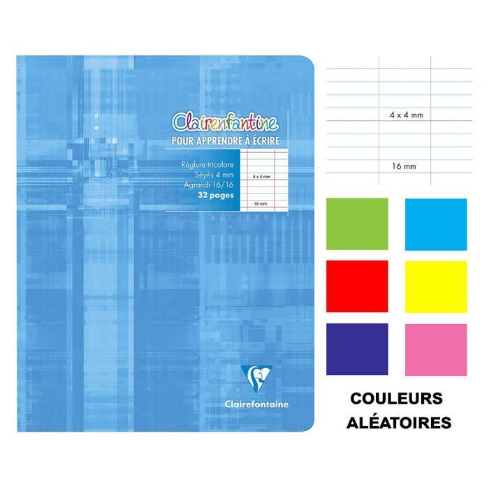 Oppimistyökirja - CLAIREFONTAINE - 17x22 cm - 32 sivua - 4 mm leveä viivoitettu viiva - Pahvikannet