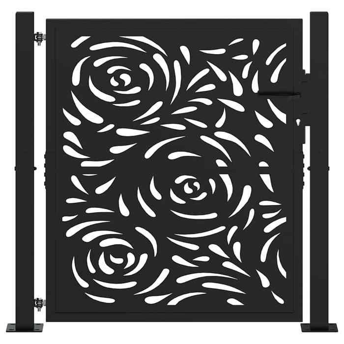 (Rebajas de verano) Puerta de jardín/Puerta exterior - JMS - acero negro 105x106 cm, valla con diseño de llamas 1208