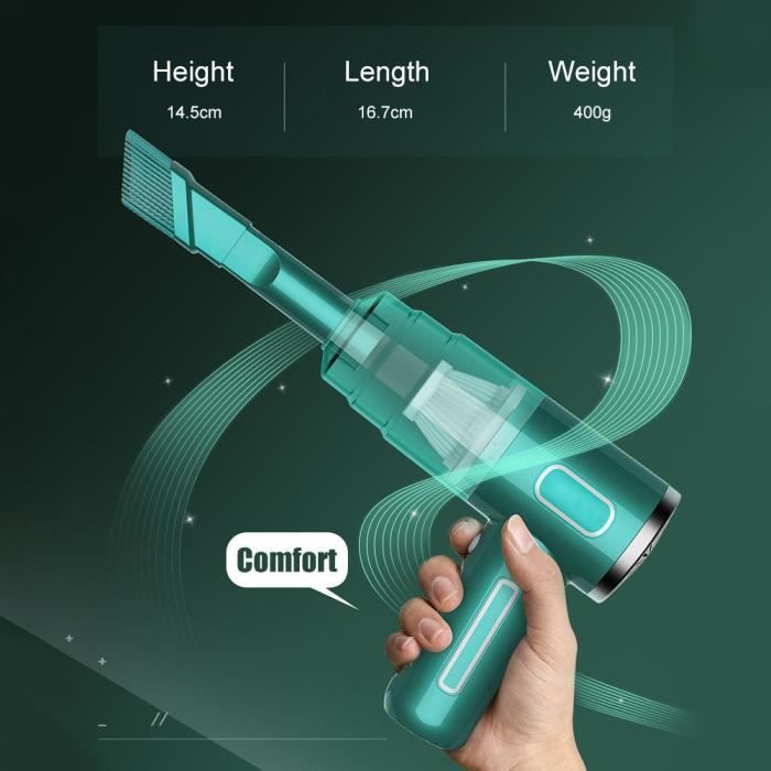 Aspirateur à Main de Voiture - sans fil - bleu - 2000 mAh - grande puissance d'aspiration 29000pa - pour voiture-maison-bureau