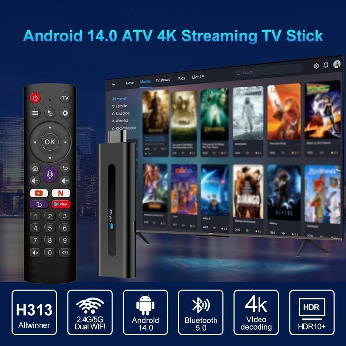 TV Stick 4K Voice Control 2GB+16GB, Android, H313 Quad-Core 64 bit WiFi5 Dual 2.4G/5G WiFi HDR10+ HD Smart TV Stick Box