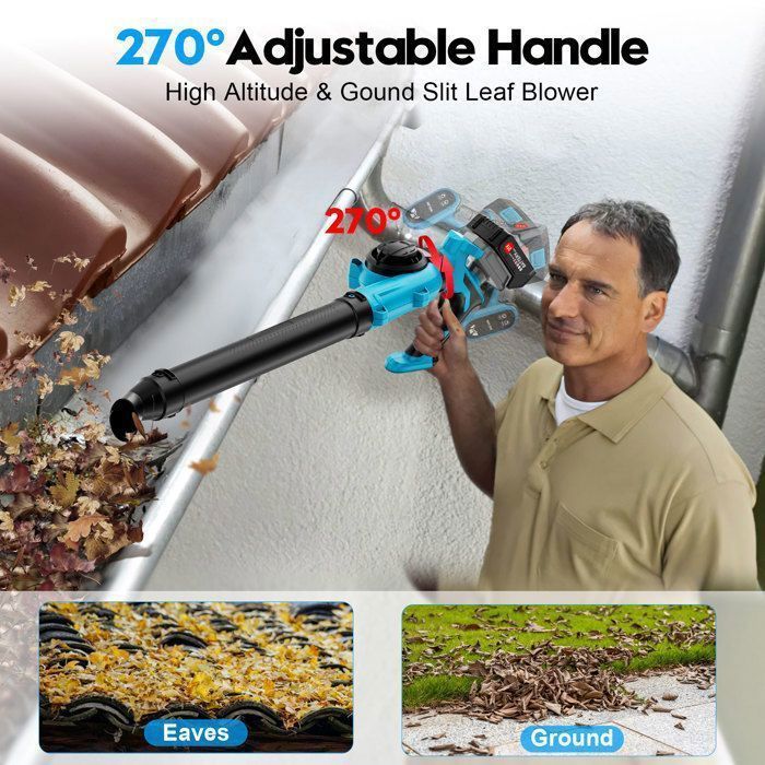 Soplador de hojas inalámbrico TANBABY 260 km/h – 2 baterías de 21 V 3000 mAh, mango de 270°, 4 boquillas, 1,3 kg