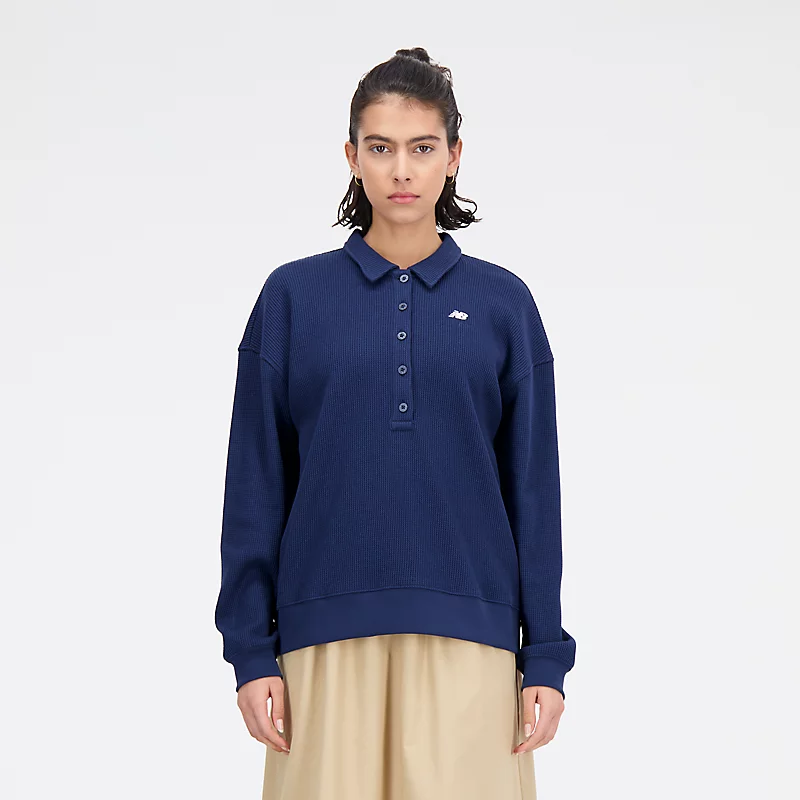 Dames sportshirt met lange mouwen en kraag - NB NAVY