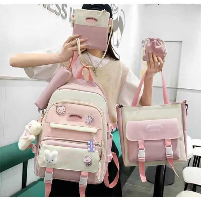 Conjunto de mochila escolar 5 en 1 para niñas: mochila para adolescentes, mochila escolar para mujeres, bolso de hombro, mochila de uso diario.