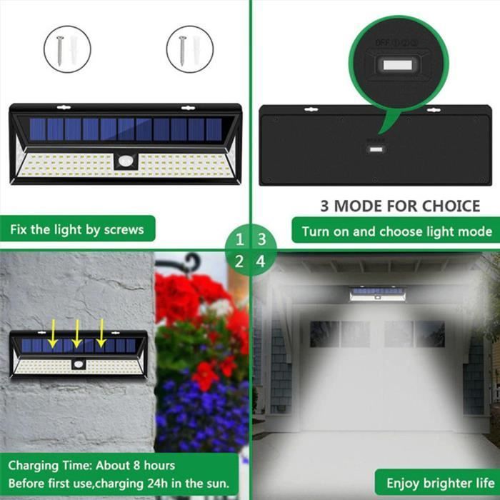 2 Stück Solar-Wandleuchten mit 118 LEDs, Bewegungsmelder, IP65 wasserdicht, für die Gartenbeleuchtung im Außenbereich