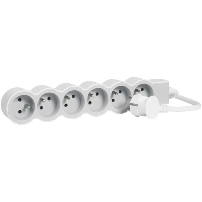 Regleta de enchufes LEGRAND FB 6x2P+E estándar de 1,5 m y 1 mm² - Blanca y gris