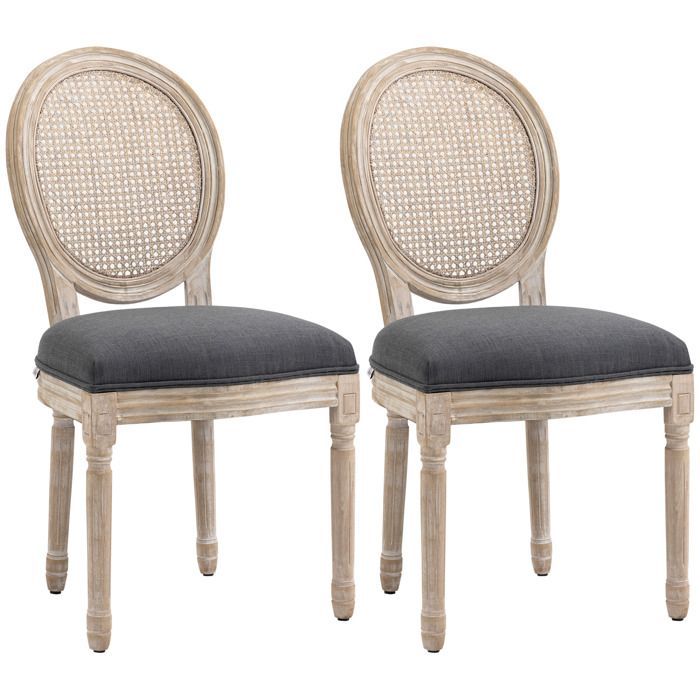 HOMCOM - Chaise de salle à manger - Tissu polyester au toucher lin - 49x56x96cm - Gris